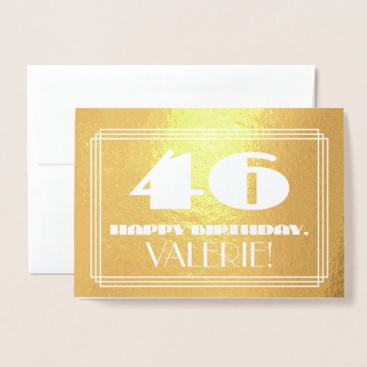 46e verjaardag: naam + Art Deco geïnspireerd look  Folie Kaarten (Voorkant met envelop)