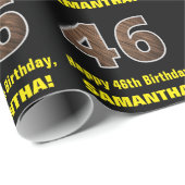 46e verjaardag: Naam & Faux Wood Grain Patroon "46 Cadeaupapier (Rol Hoek)