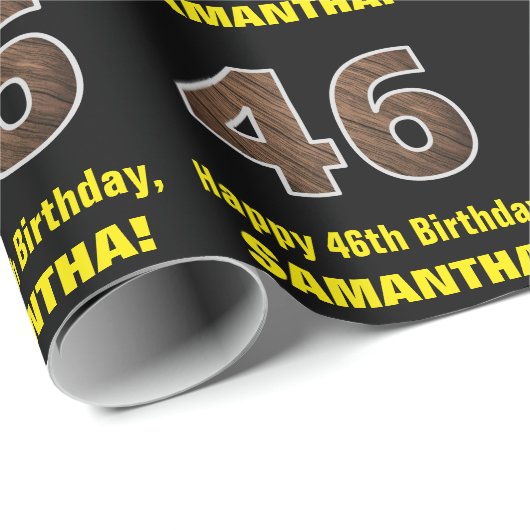 46e verjaardag: Naam & Faux Wood Grain Patroon "46 Cadeaupapier (Rol Hoek)