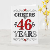 46e verjaardag Proost in rood wit zwart patroon Kaart (Gele Bloem)