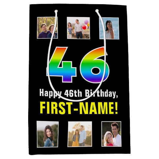 46e verjaardag: Regenboog "46", Aangepaste foto's  Medium Cadeauzakje (Voorkant)