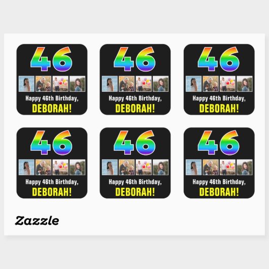 46e verjaardag: Regenboog "46"; Aangepaste foto's Vierkante Sticker (Vel)