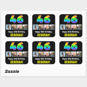 46e verjaardag: Regenboog "46"; Aangepaste foto's  Vierkante Sticker