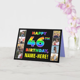46e Verjaardag: Regenboogtekst, Aangepaste foto's  Kaart