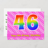 46e verjaardag: Roze strepen en harten, Regenboog  Briefkaart (Voorkant / Achterkant)