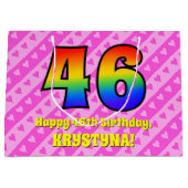 46e verjaardag: roze strepen & harten, regenboog # groot cadeauzakje (Voorkant)