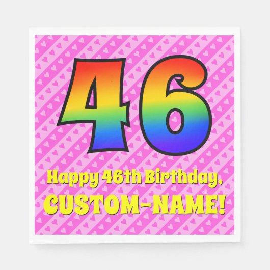 46e verjaardag: roze strepen & harten, regenboog # servet (Voorkant)