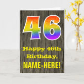 46e verjaardag: Rustic Faux Wood Kijk, regenboog " Kaart (Gele Bloem)