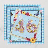 46e verjaardag Uitnodigingsbloemen, vlinders Kaart (Voorkant / Achterkant)