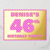 46e verjaardag — Vet, vun, roze band # 46 Folie Uitnodiging (Voorkant)