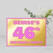46e verjaardag — Vet, vun, roze band # 46 Folie Uitnodiging (Staand Voorkant)
