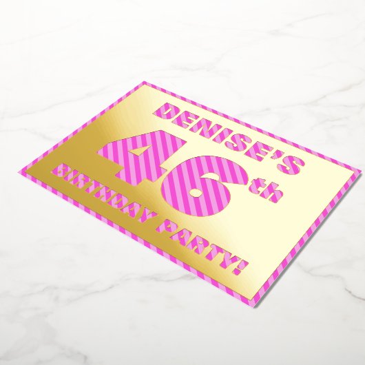 46e verjaardag — Vet, vun, roze band # 46 Folie Uitnodiging (Gedraaid)