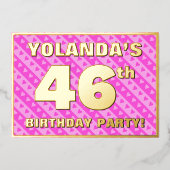 46e verjaardag — vuurroze harten en strips folie uitnodiging (Voorkant)