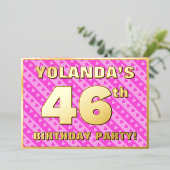 46e verjaardag — vuurroze harten en strips folie uitnodiging (Staand Voorkant)