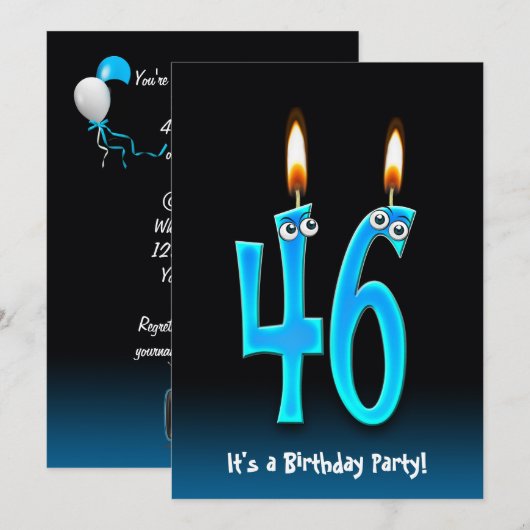 46e verjaardagsfeestje uitnodigen kaart (Voorkant / Achterkant)