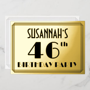 46ste verjaardagsfeest — Art Deco-look “46” + naam Folie Uitnodiging