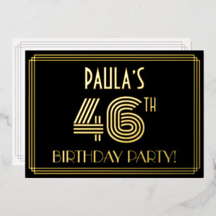 46ste verjaardagsfeest — Art Deco stijl “46” + Naa Folie Uitnodiging
