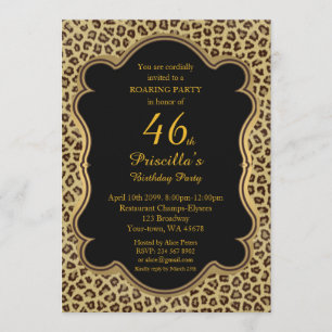 46th, Birthday Party 46th, Cheetah, Black & Gold Kaart