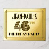 46th Birthday Party ~ Art Deco Style "46" + naam Folie Uitnodiging Briefkaart (Voorkant)