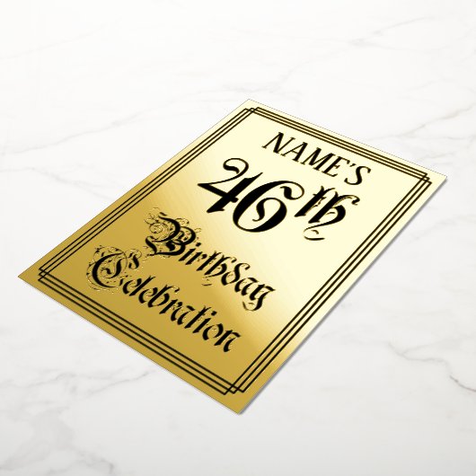 46th Birthday Party — Elegant Script + aangepaste Folie Uitnodiging (Gedraaid)