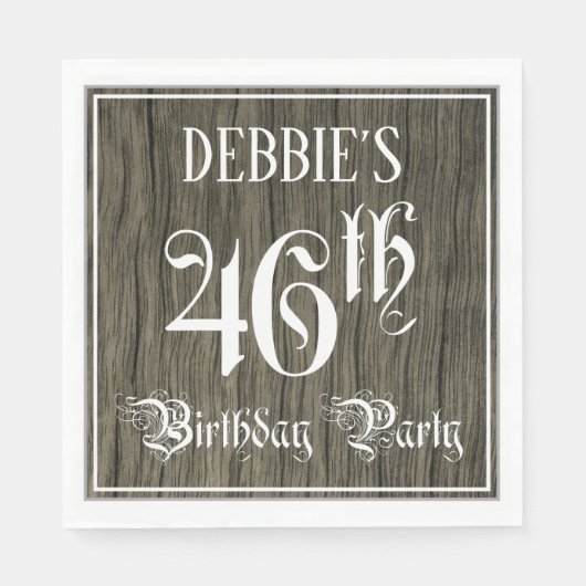 46th Birthday Party — Fancy script, Faux Wood Kijk Servet (Voorkant)