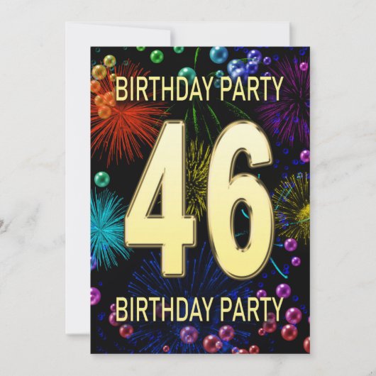 46th Birthday Party Invitation Fireworks Bubbles Kaart (Voorkant)