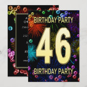 46th Birthday Party Invitation Fireworks Bubbles Kaart (Voorkant / Achterkant)