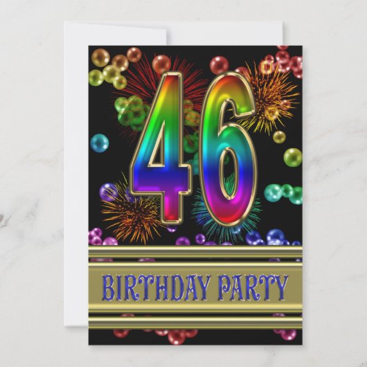 46th Birthday party Invitation with bubbles Kaart (Voorkant)