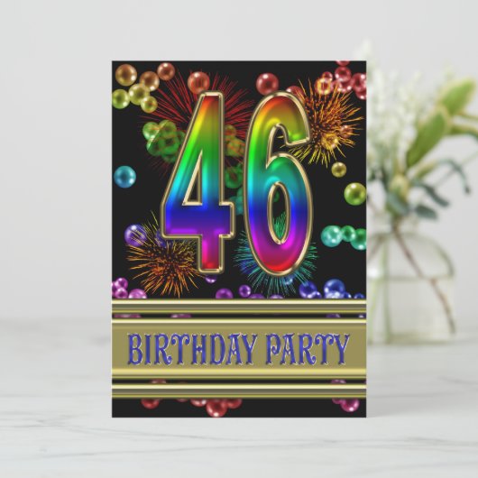 46th Birthday party Invitation with bubbles Kaart (Staand voorkant)