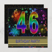 46th Birthday party Invitation with bubbles Kaart (Voorkant / Achterkant)