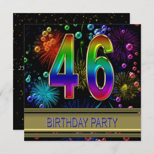 46th Birthday party Invitation with bubbles Kaart (Voorkant / Achterkant)