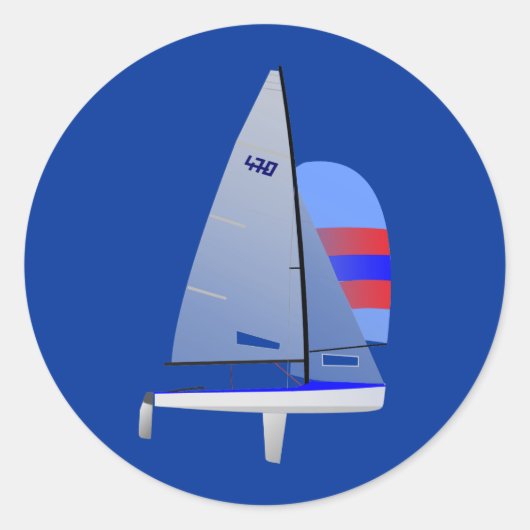 470 Racing Sailboat onedesign Olympische klasse Ronde Sticker (Voorkant)