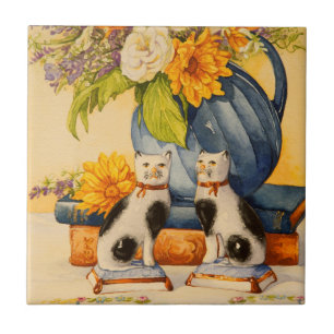 4776 Porcelain Cats met Blue Pitcher Tegeltje