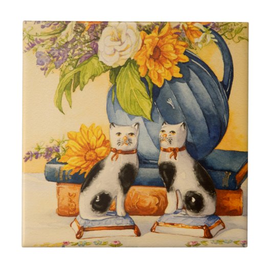 4776 Porcelain Cats met Blue Pitcher Tegeltje (Voorkant)