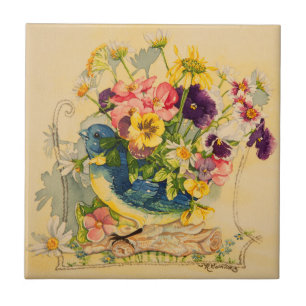 4779 Bluebird Vase met Pansies Tegeltje