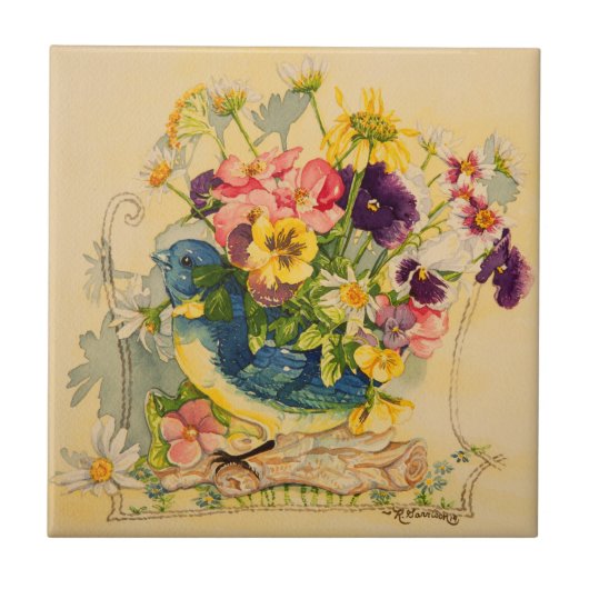 4779 Bluebird Vase met Pansies Tegeltje (Voorkant)