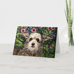 4796b Dog & Petunias Folk Art Birthday Card Kaart