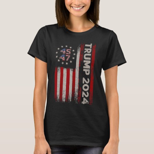 47 Donald Trump 2024 Amerikaanse vlag 2024 Verkiez T-shirt (Voorkant)