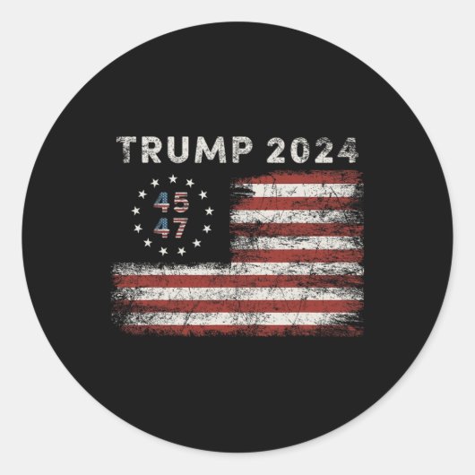 47 Trump 2024 Amerikaanse vlag 3 Ronde Sticker (Voorkant)