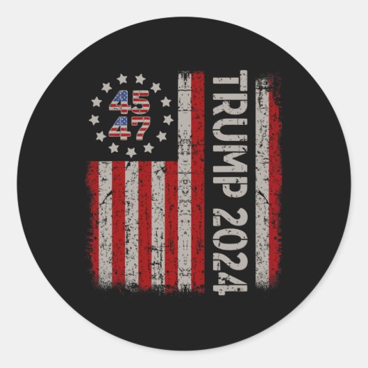 47 Trump 2024 Amerikaanse vlag (op rug) Ronde Sticker (Voorkant)