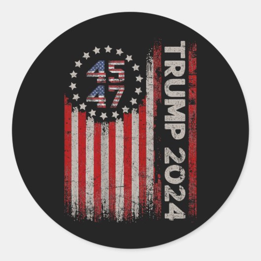 47 Trump 2024 Amerikaanse vlag Ronde Sticker (Voorkant)