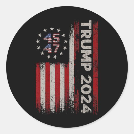47 Trump 2024 Amerikaanse vlag Ronde Sticker (Voorkant)