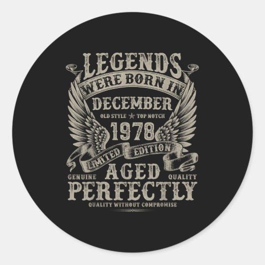 47 Year Old Birthday For Men December 1978 Bday Ronde Sticker (Voorkant)