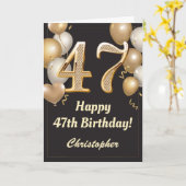 47e Birthday Black en Gold Balloons Confetti Kaart (Gele Bloem)