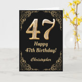 47e Birthday Black en Gold Glitter Lijst Kaart (Gele Bloem)
