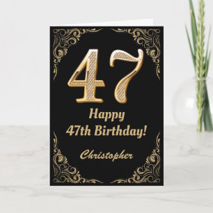 47e Birthday Black en Gold Glitter Lijst Kaart
