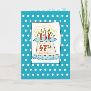 47e Birthday Cake on Blue Blauwgroen met Stippen Kaart
