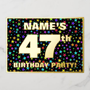 47e Birthday Party — Fun, Colorful Stars Pattern Folie Uitnodiging