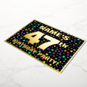 47e Birthday Party — Fun, Colorful Stars Pattern Folie Uitnodiging (Gedraaid)