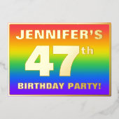 47e Birthday Party: Fun, kleurrijk regenboogpatroo Folie Uitnodiging (Voorkant)